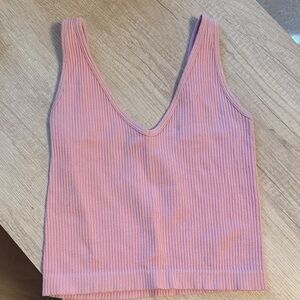 FP Movement by Free People Ribbed V-Neck Crop Tank in Light Pink